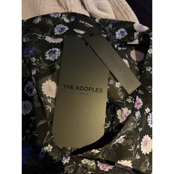 THE KOOPLES Womens Size 2 Black/Purple Peony Floral Silk Chiffon Blouse Top NEW - Picture 7 of 11